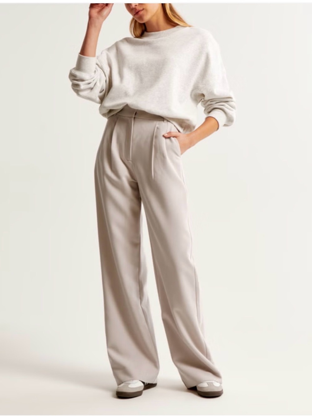 Abercrombie & Fitch Wide-Leg High-Rise Pants in Light Beige